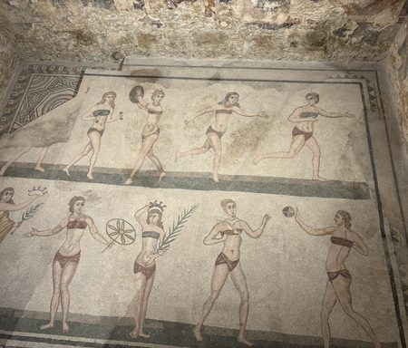 Ancient Roman mosaics at Villa Romana del Casale in Piazza Armerina Sicily