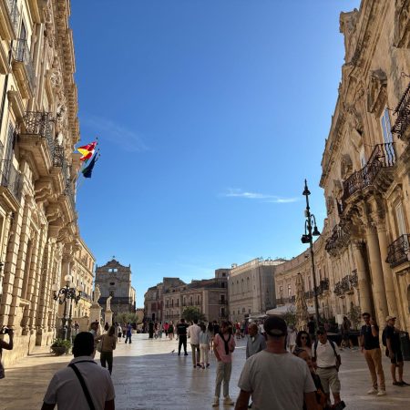 Panoramic view of Ragusa Ibla with historic Baroque buildings and hillside streets in Sicily