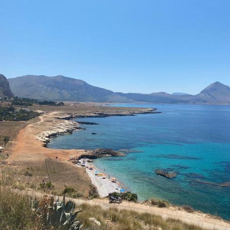 Panoramic view of San Vito Lo Capo beach and coastline in Sicily